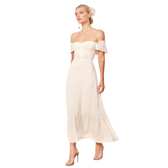 Reformation Dresses & Skirts - NWT Reformation Ivory Butterfly Dress Sweetheart Neckline Off the Shoulder
